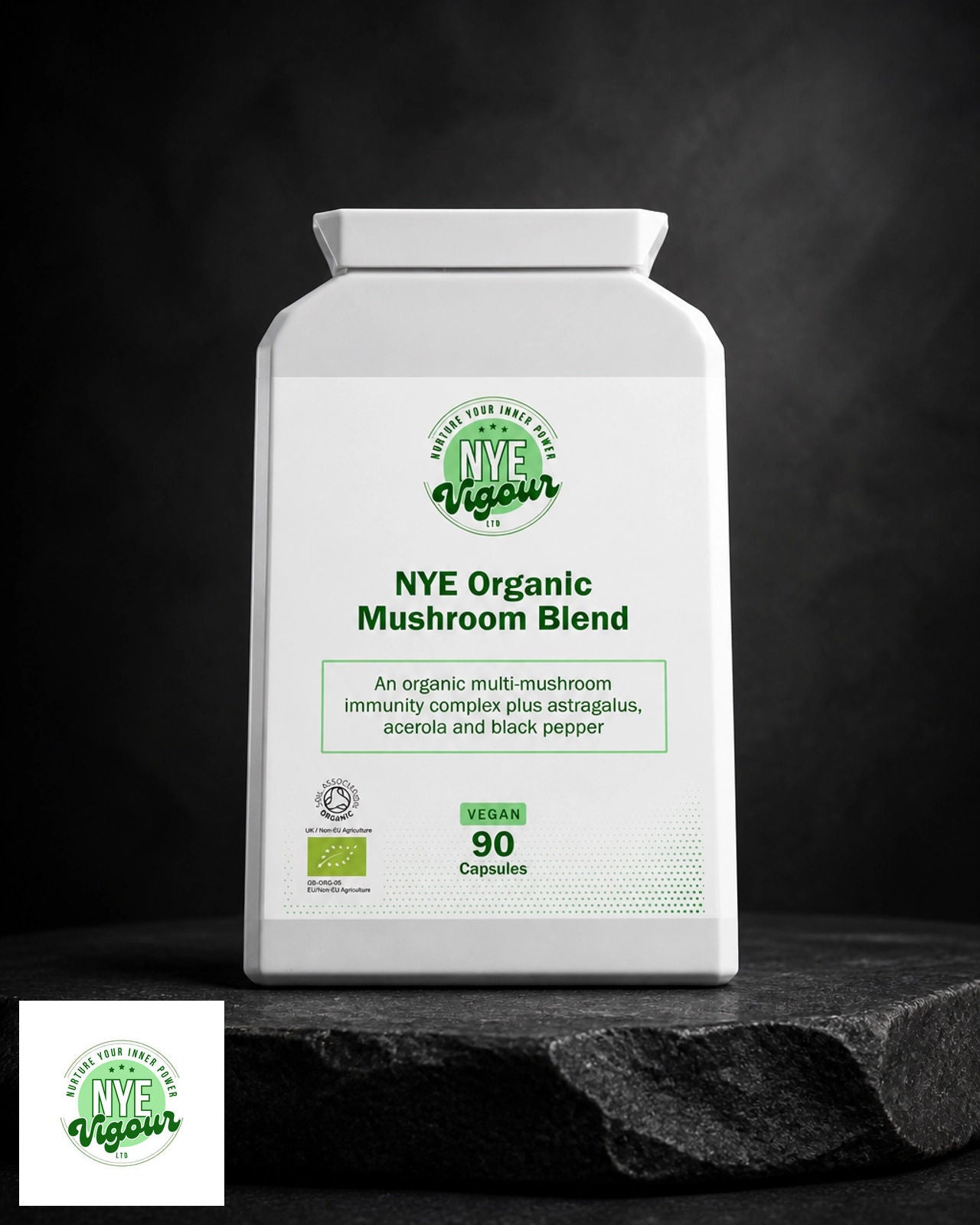 NYE Organic Mushroom Blend - 90 Vegan Capsules for Nervous System Support, Immunity Boost & Collagen Formation - Healthcare