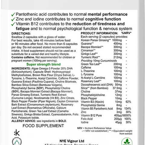NYE Immunergy Cogni Advanced Vitamin Fitness Healthcare Supplement with DHA Ginkgo Ginseng Curcumin for Brain Health and Cognitive Function - Natural, Zinc
