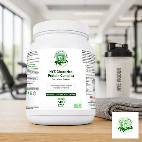 NYE Vigour Chocorice Protein Complex Chocolate Flavour 500g Vegan Brown Rice Powder with Stevia Leaf Sweetener