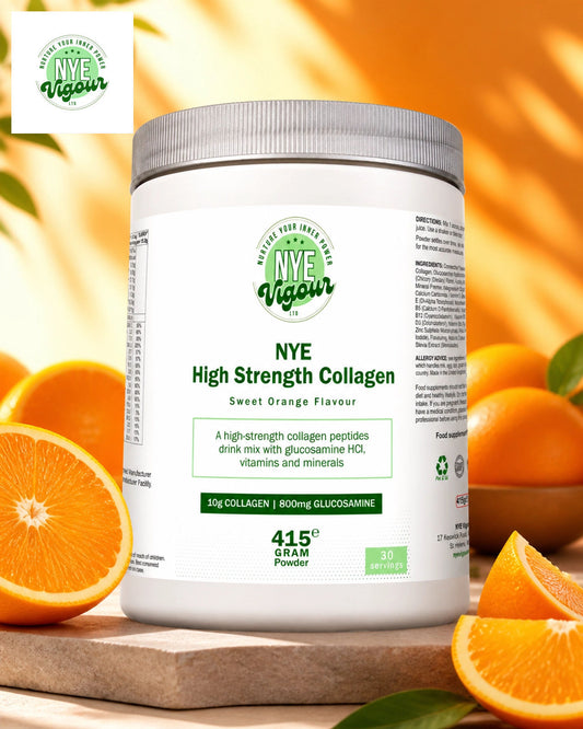 NYE Vigour Ltd High Strength Collagen Sweet Orange Flavour - Premium Quality Supplement with Glucosamine HCl & Vitamins for Optimal Health - Healthcare