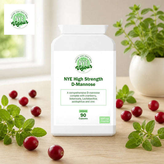 NYE Vigour High Strength D-Mannose Vegan 90 Capsules with Cranberry Botanicals Lactobacillus Acidophilus and Zinc