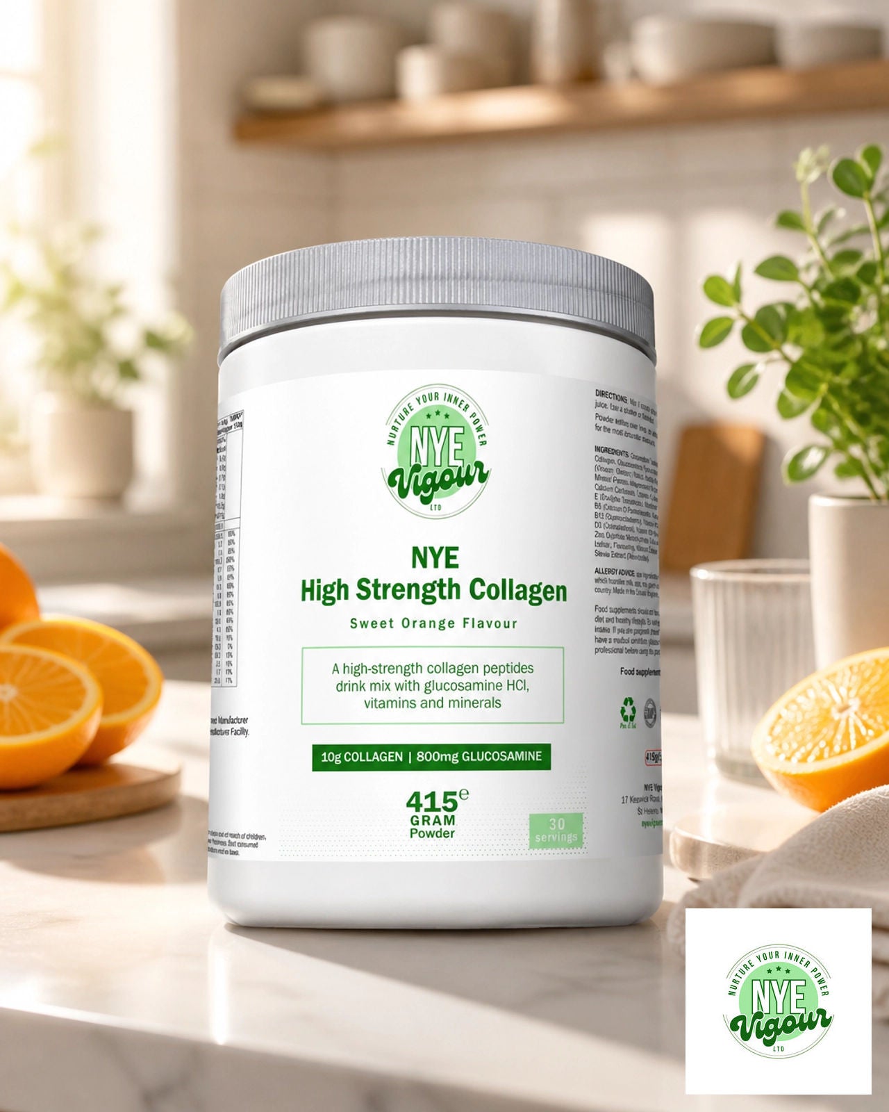 NYE Vigour Ltd High Strength Collagen Sweet Orange Flavour - Premium Quality Supplement with Glucosamine HCl & Vitamins for Optimal Health - Healthcare