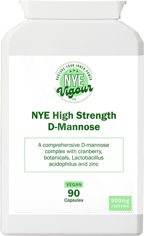 NYE Vigour High Strength D-Mannose Vegan 90 Capsules with Cranberry Botanicals Lactobacillus Acidophilus and Zinc