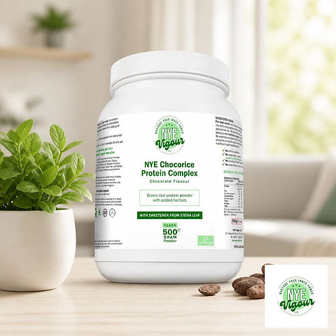 NYE Vigour Chocorice Protein Complex Chocolate Flavour 500g Vegan Brown Rice Powder with Stevia Leaf Sweetener