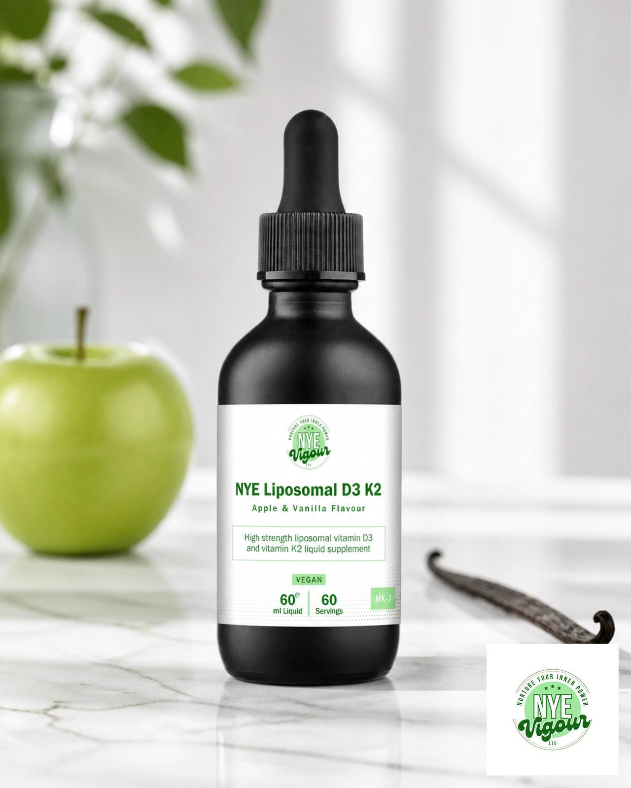 NYE Liposomal D3 K2 Apple & Vanilla Flavour Supplement for Optimal Health - Essential Vitamins for Well-being - Healthcare
