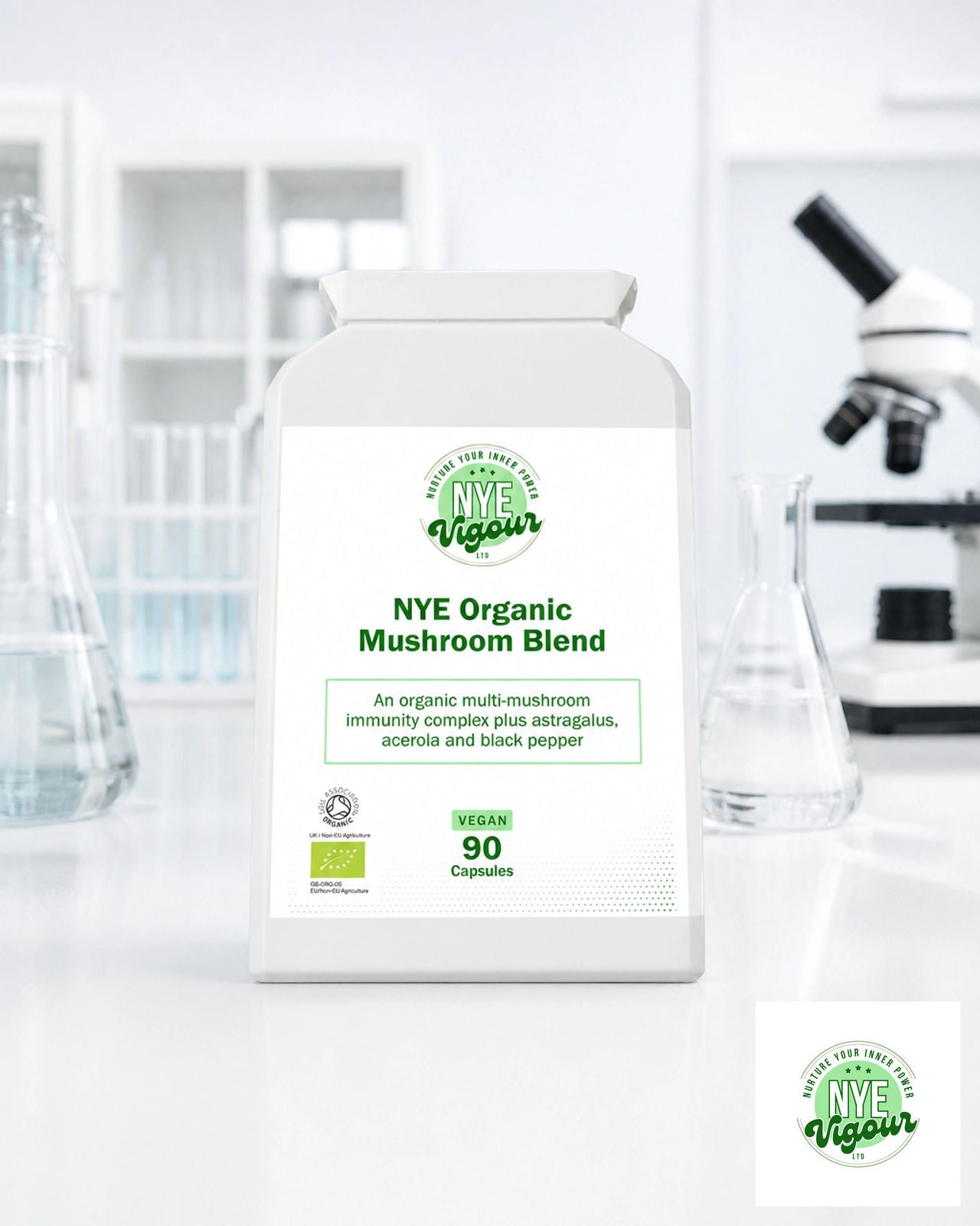 NYE Organic Mushroom Blend - 90 Vegan Capsules for Nervous System Support, Immunity Boost & Collagen Formation - Healthcare