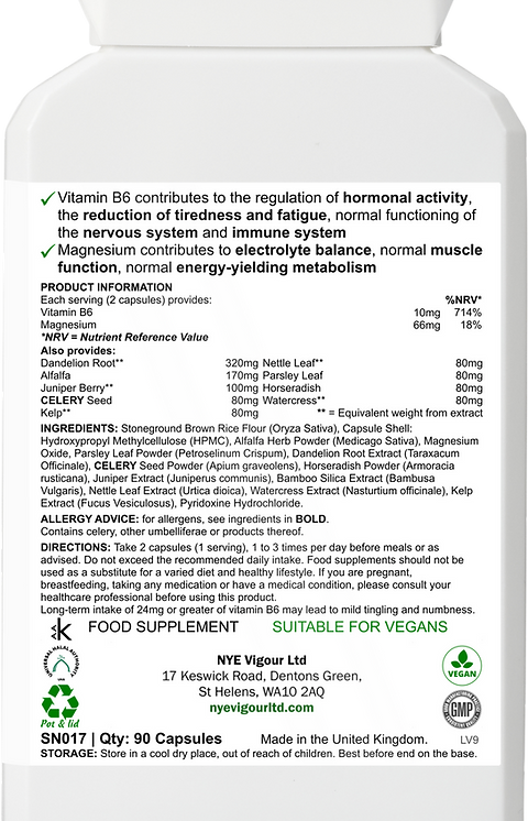NYE Electro Water Support - Hormonal Electrolyte & Fluid Maintenance Blend with Vitamin B6 & Magnesium for Hydration & Well-being - Healthcare, Muscle
