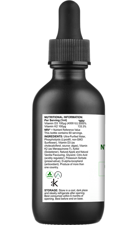 NYE Liposomal D3 K2 Apple & Vanilla Flavour Supplement for Optimal Health - Essential Vitamins for Well-being - Healthcare