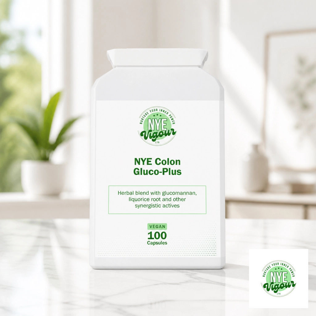 NYE Vigour Colon Gluco-Plus Herbal Formula with Burdock Root & Cayenne Pepper for Digestion & Heart Health - Supports Cholesterol & Blood Sugar