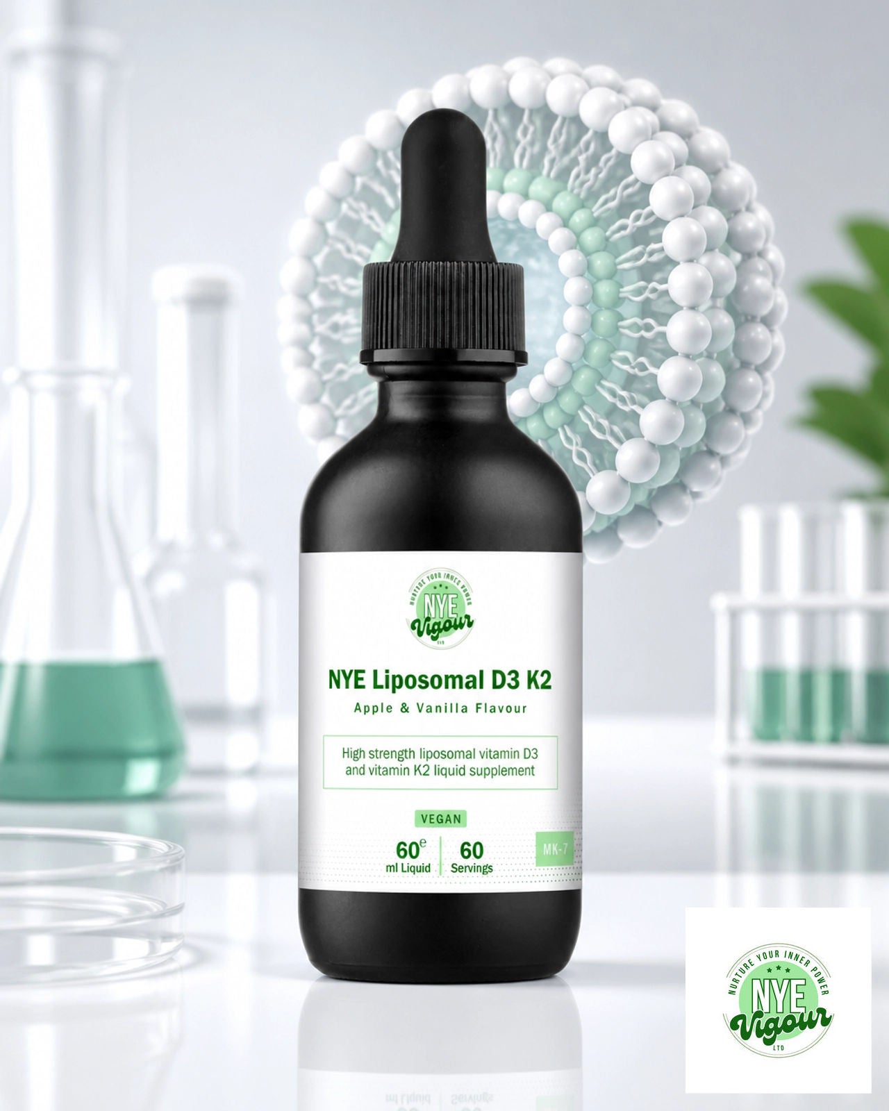 NYE Liposomal D3 K2 Apple & Vanilla Flavour Supplement for Optimal Health - Essential Vitamins for Well-being - Healthcare