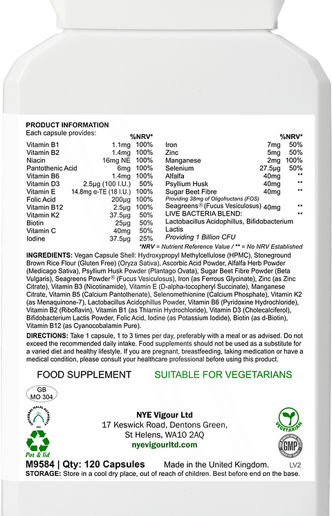 NYE Multi-Vit Complex - Essential Nutritional Supplement for Daily Health Support with Vitamins Minerals & Botanicals Vegan Capsules - Healthcare