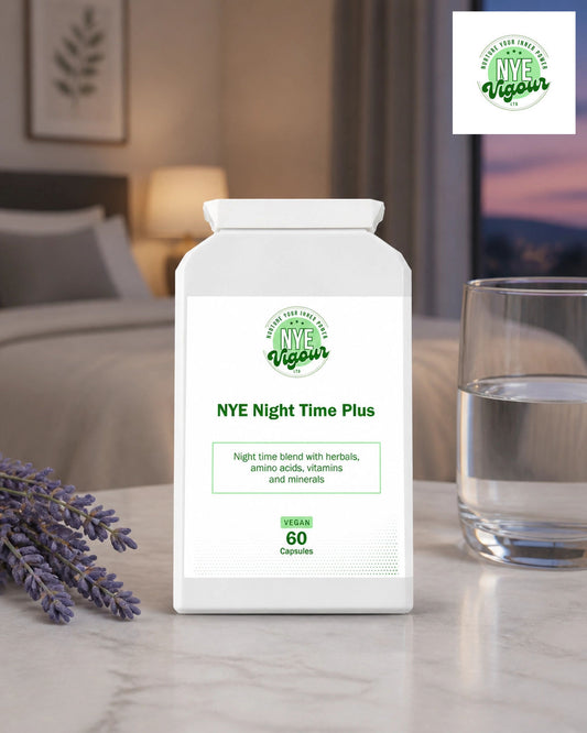 NYE Night Time Plus - Vegan 60 Capsules for Evening Use with Herbs Amino Acids Vitamins and Minerals