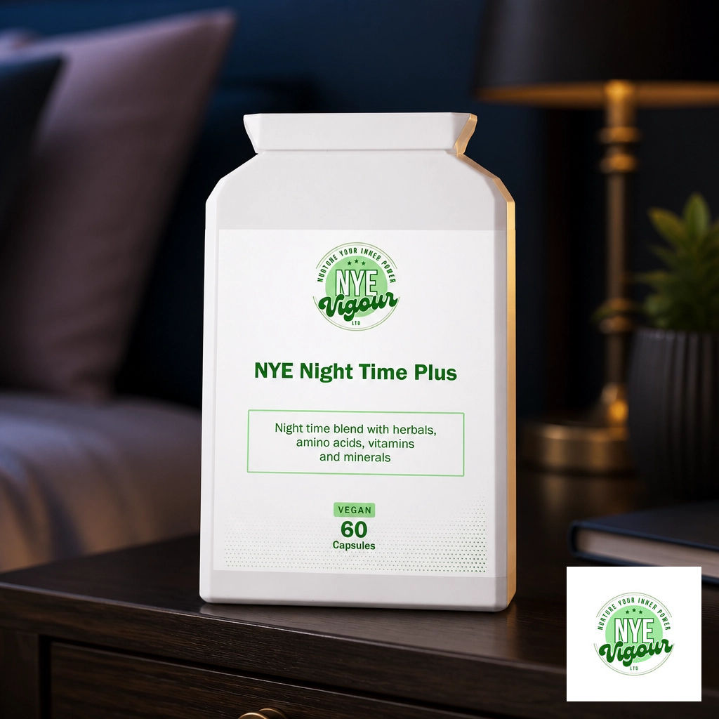 NYE Night Time Plus - Vegan 60 Capsules for Evening Use with Herbs Amino Acids Vitamins and Minerals