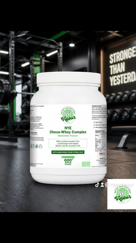 NYE Choco-Whey Complex Chocolate Flavour 600g Protein Powder with Stevia Leaf Sweetener for Fitness Enthusiasts
