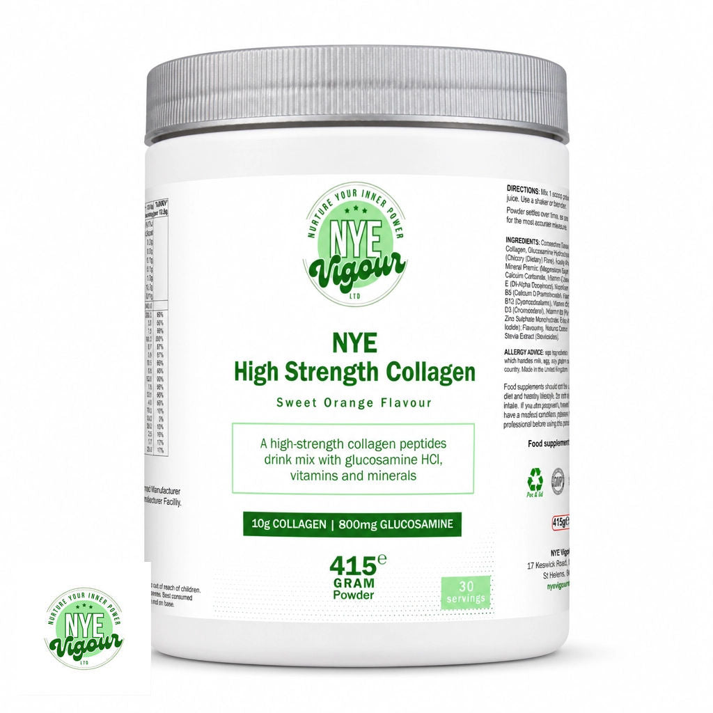 NYE Vigour Ltd High Strength Collagen Sweet Orange Flavour - Premium Quality Supplement with Glucosamine HCl & Vitamins for Optimal Health - Healthcare