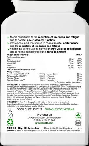 NYE Night Time Plus - Vegan 60 Capsules for Evening Use with Herbs Amino Acids Vitamins and Minerals