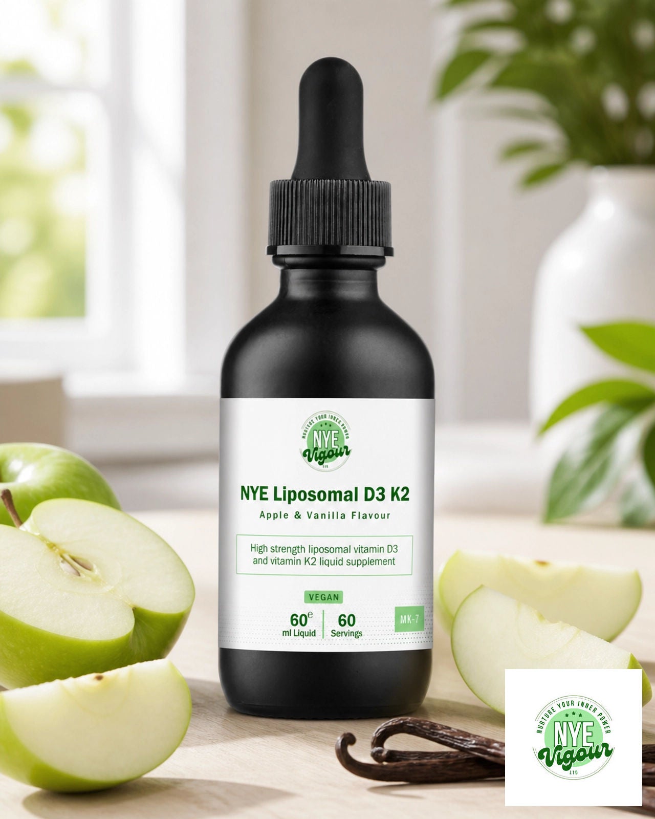 NYE Liposomal D3 K2 Apple & Vanilla Flavour Supplement for Optimal Health - Essential Vitamins for Well-being - Healthcare