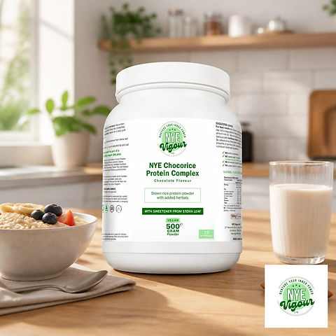 NYE Vigour Chocorice Protein Complex Chocolate Flavour 500g Vegan Brown Rice Powder with Stevia Leaf Sweetener